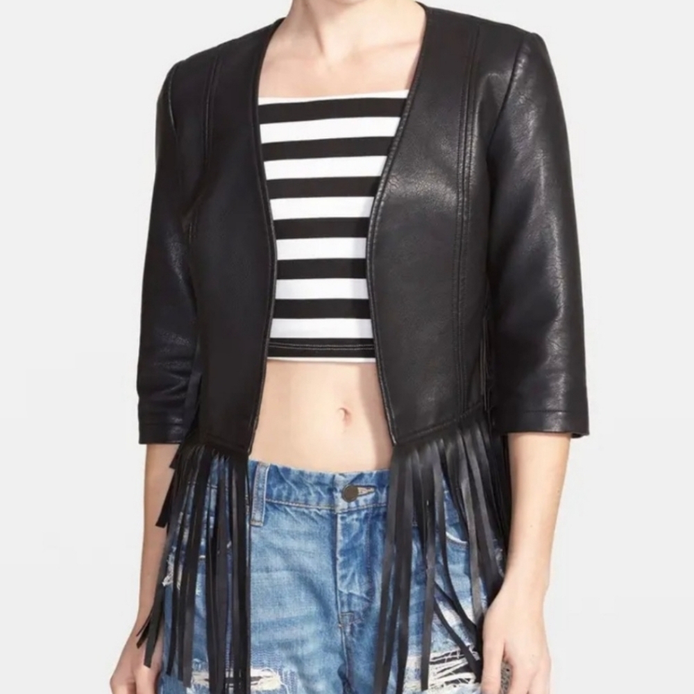 Glamorous Fringe Leather Cropped Coat
